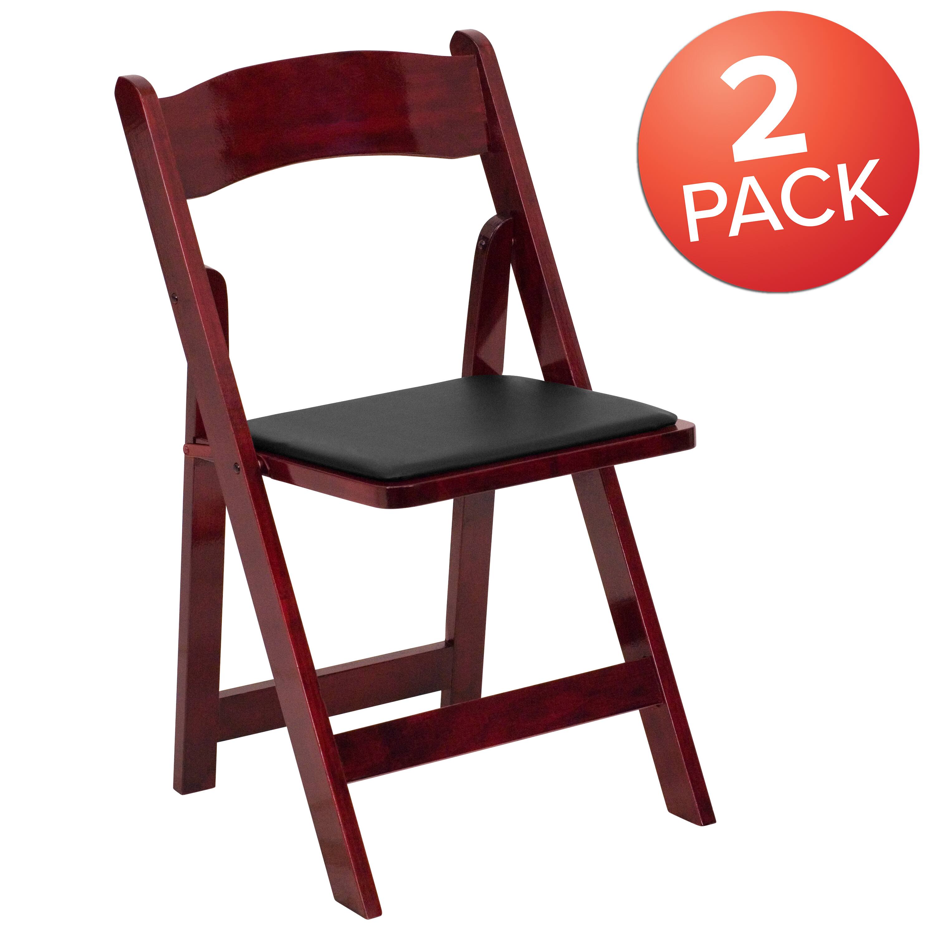 Alt View 1. Emma + Oliver - 2 Pack Wedding Party Event Wood Folding Chair with Vinyl Padded Seat - Mahogany.