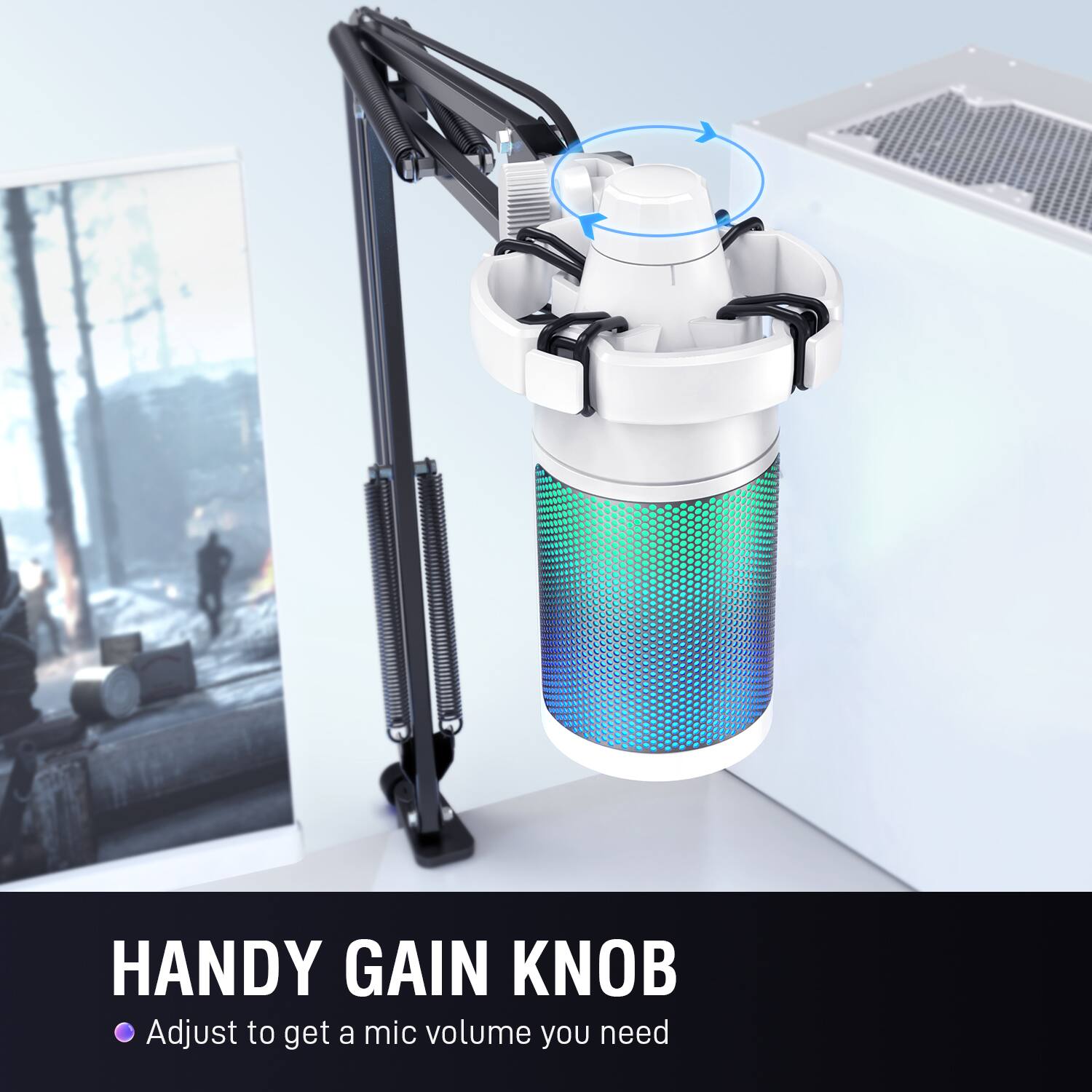 Handy Gain Knob Adjust to get a mic volume you need.