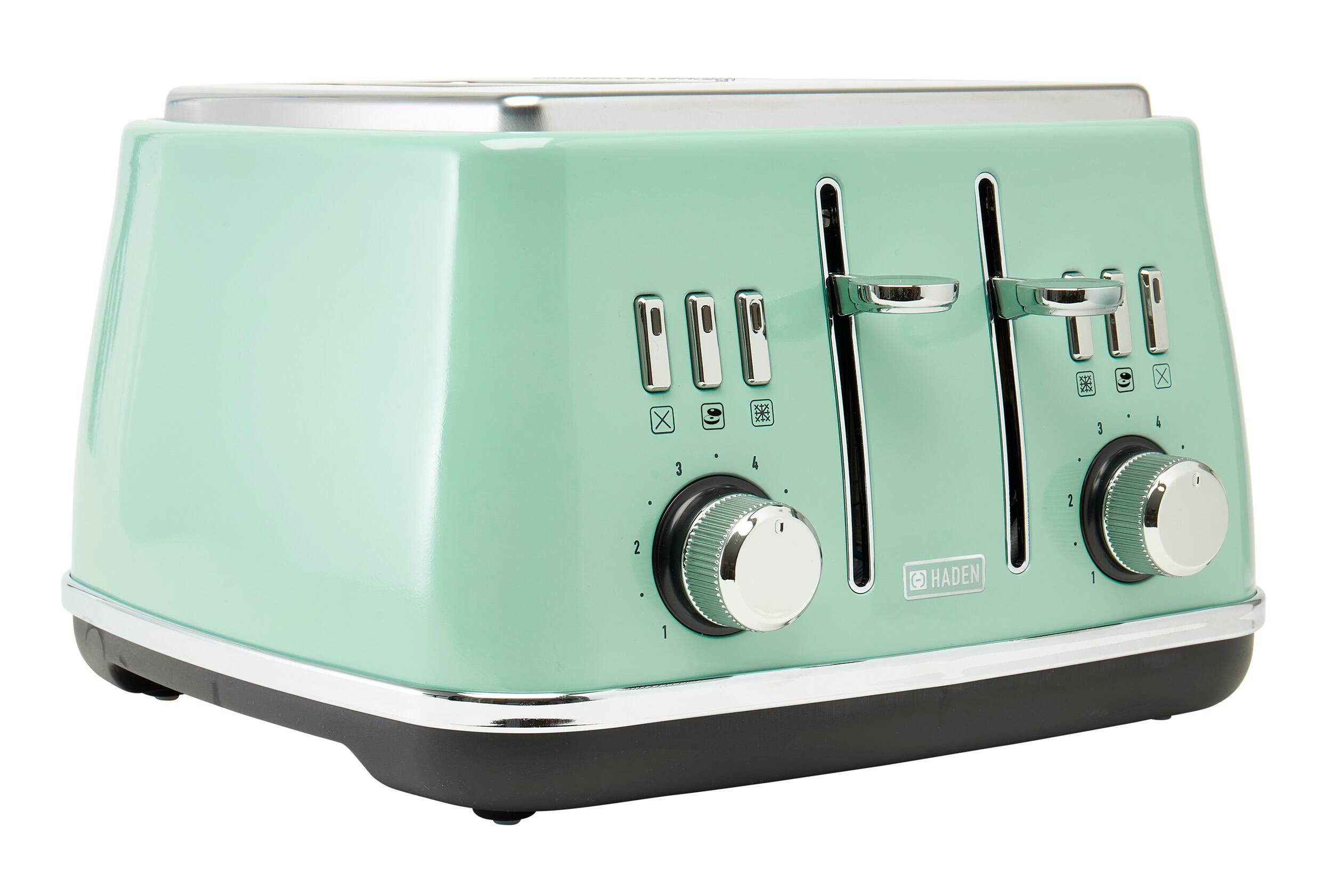 Angle. Haden - Cotswold 4 Slice Toaster - Sage and Chrome.