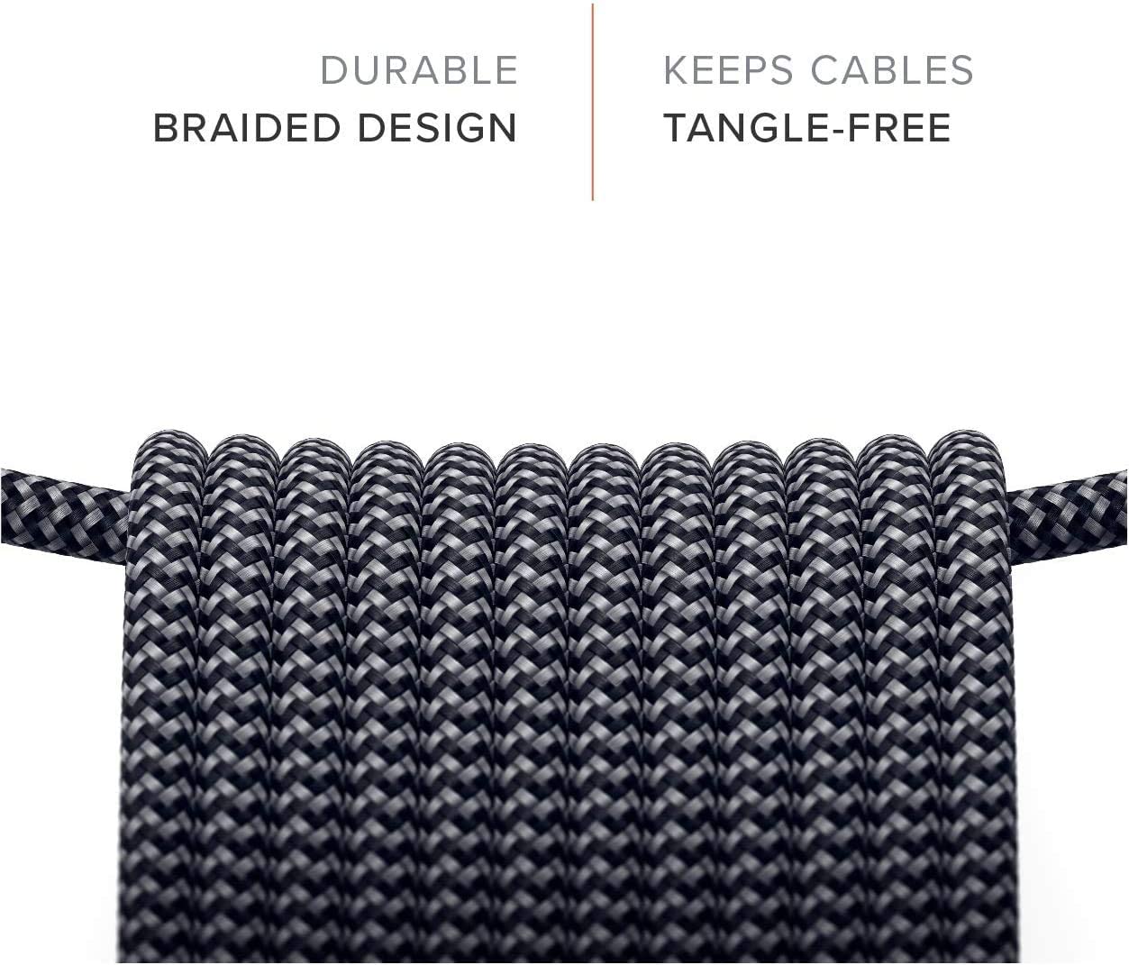 DURABLE  
BRAIDED DESIGN  

KEEPS CABLES  
TANGLE-FREE