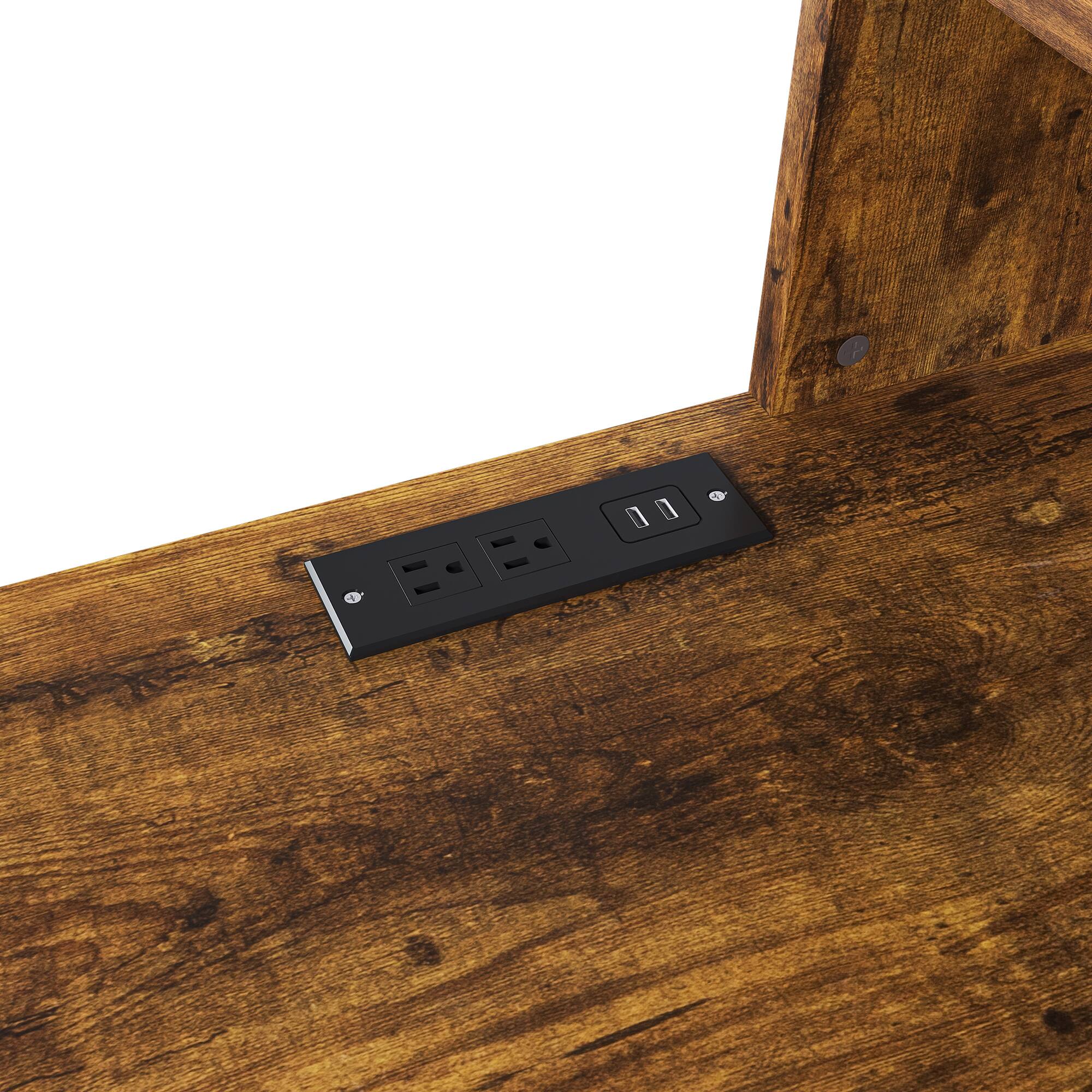 Left. Tiramisubest - Computer Desk with 4-in-1 Socket & 3 Drawers,4 Storage Shelves,Carbonized Wood Finish Laminate for a Variety of Places - Brown.