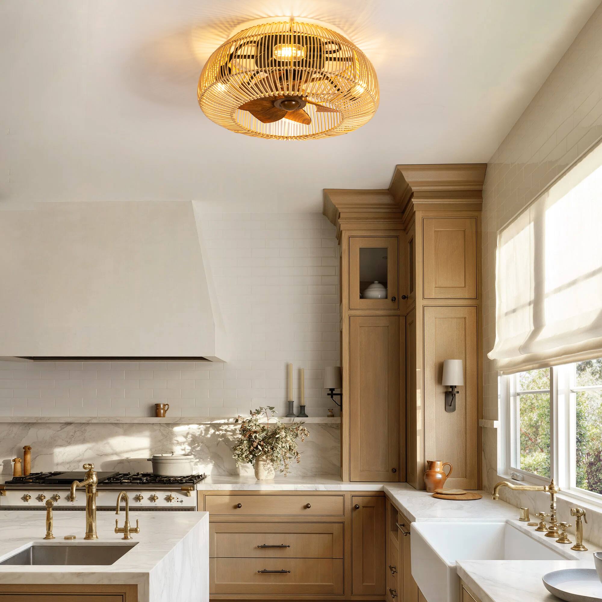 Alt View 2. Breezary - Breezary 20'' Flush Mount Caged Ceiling Fan with 7 ABS Blades, 6-Speed DC Motor,  Remote Control with Memory Function - Brushed Nickel.