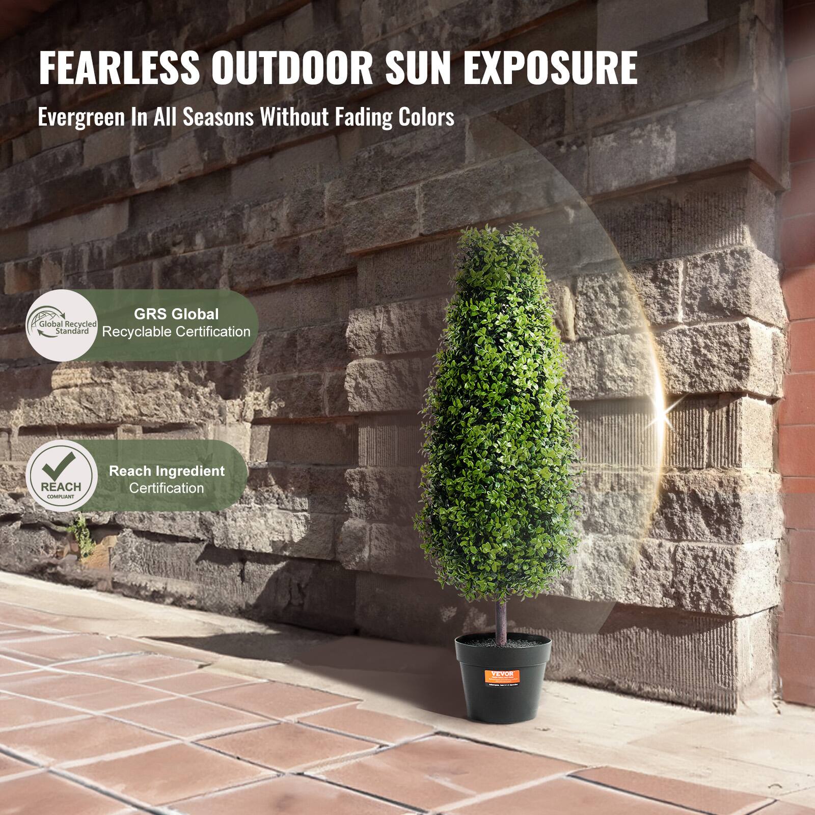 FEARLESS OUTDOOR SUN EXPOSURE  
Evergreen In All Seasons Without Fading Colors  

GRS Global  
Recyclable Certification  

Reach Ingredient  
Certification