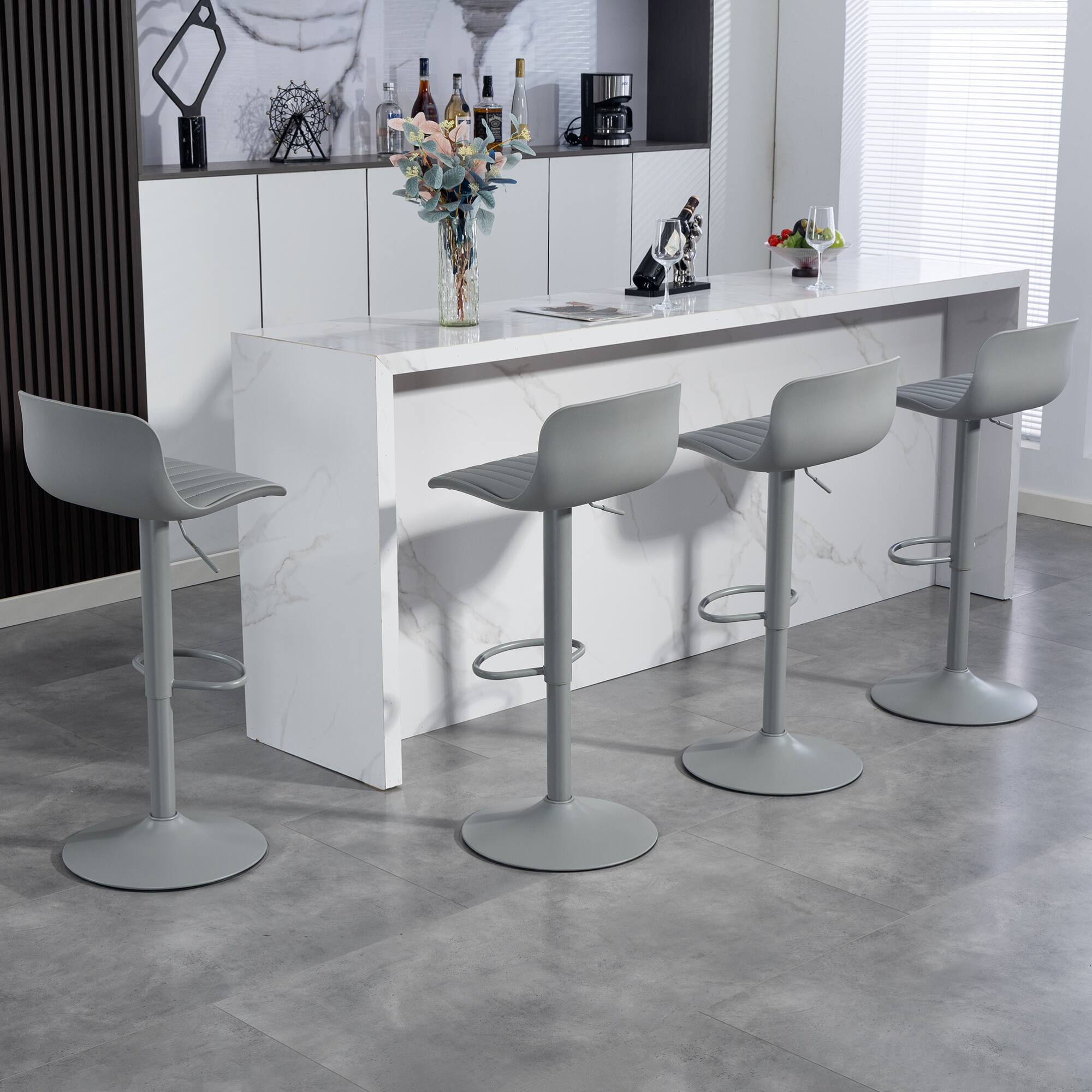 Back. GOODSILO - Set of 2 Adjustable Swivel Bar Stools with Backrest, Modern Counter Height Stools for Kitchen Islands - Gray.