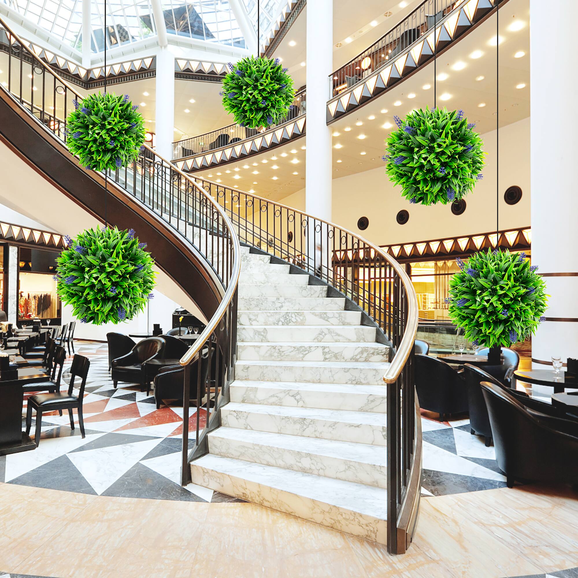 Alt View 3. Gymax - Gymax 2 PCS Artificial Lavender Topiary Balls 12 Inch Faux Hanging Plant Balls w/ Flowers - Purple, Green.