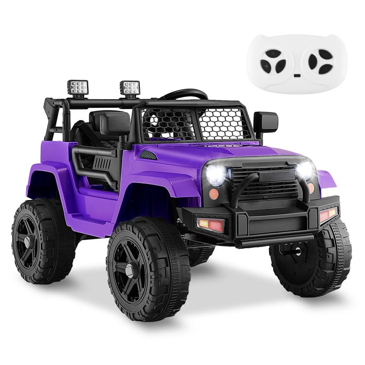 SlickBlue - Electric 12V Kids Truck Ride-On with Parental Remote and Headlights - Purple