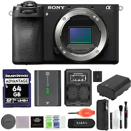 Sony - Alpha a6700 Mirrorless Camera Body Bundle with Extra Battery and Charger Kit + 64GB SD Card + More