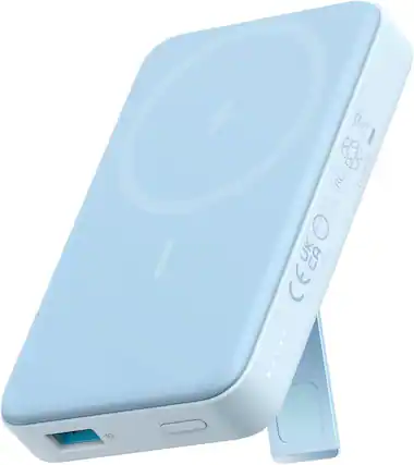 Front. Anker - 633 Magnetic Battery, 10,000mAh Foldable Wireless Portable Charger, 20W USB-C Power Delivery Power Bank with Stand - Blue.