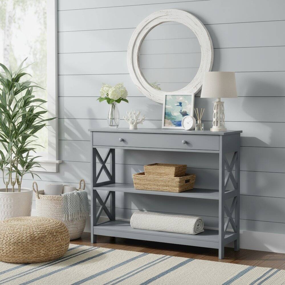 Alt View 1. FurniFact - Console Table with 1 Drawer and 3 Tiers of Shelving - Gray.