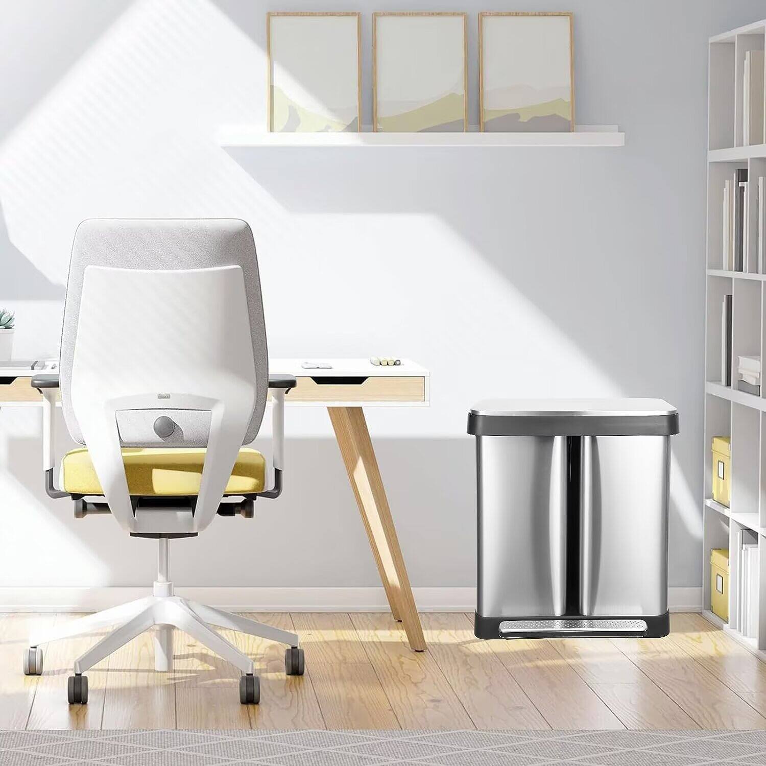 Alt View 2. Jojoka - 19 Gallon Dual Trash Can, 2 Compartment Stainless Steel Double Garbage Cans for Kitchen, 2 x 9.5 Gallons - Silver.