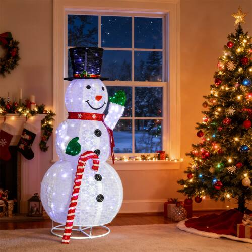 Alt View 10. Winado - 5.7FT Christmas Snowman Holding Candy Cane Pre-lit Pull Up with Lights for Indoor Outdoor Holiday Party Decorations - Multicolor.