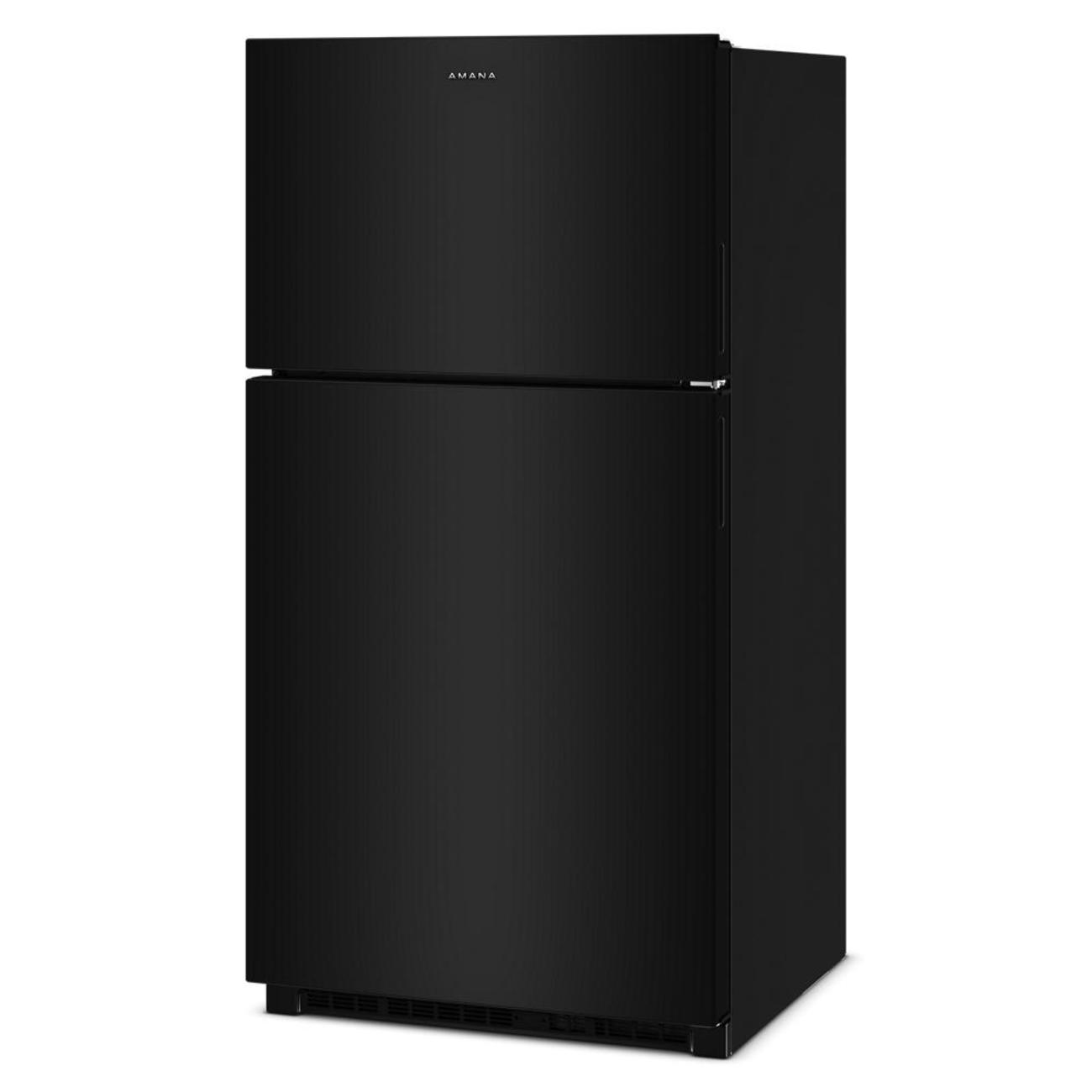 Left. Amana - 33 in. Wide 21.3 cu. ft. Top-Freezer Refrigerator With Dual Crisper Drawers - Black.