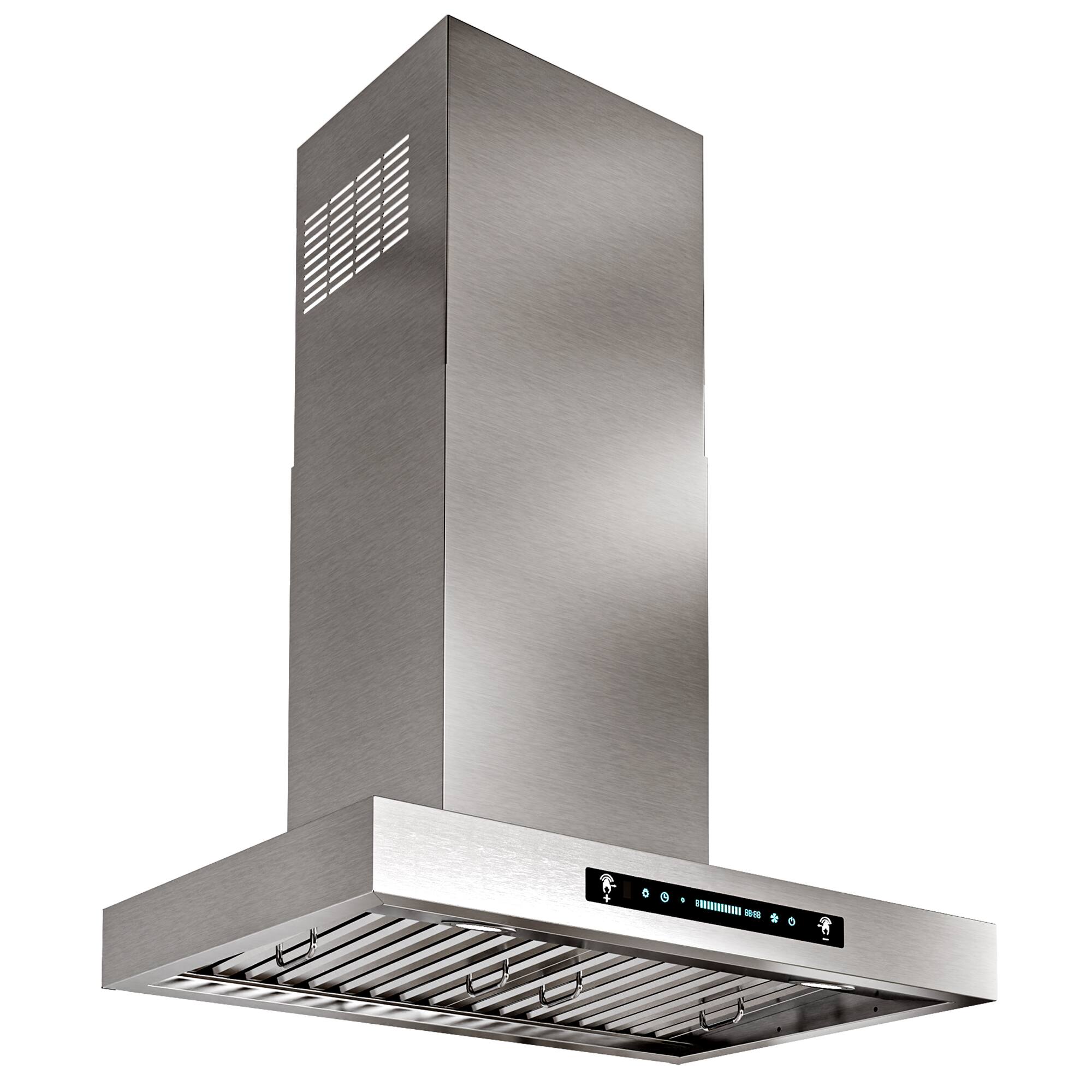 Angle. Onefly - 30 Inches - Externally Vented - Wall Mount Range Hood - silver.