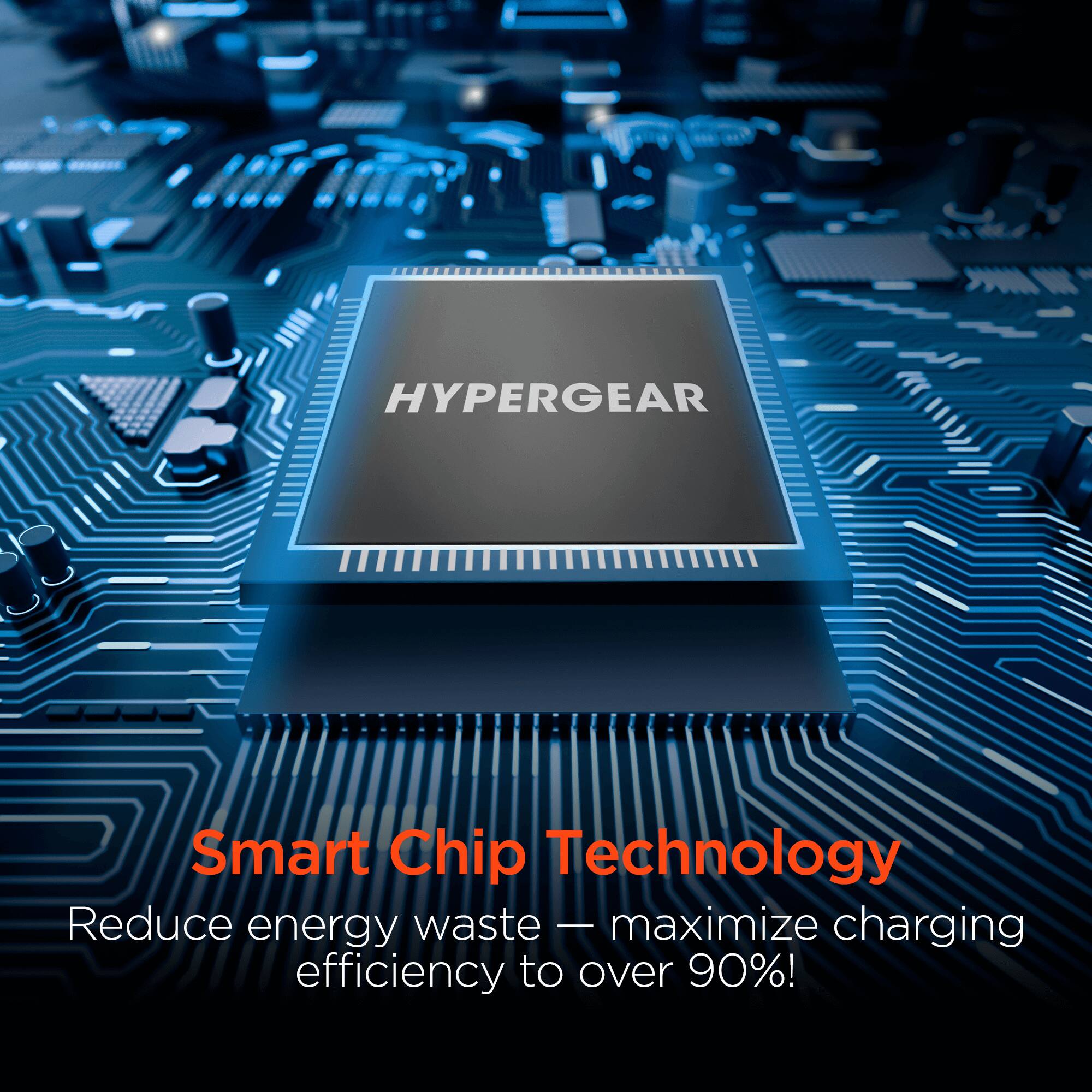 HYPERGEAR Smart Chip Technology  
Reduce energy waste — maximize charging efficiency to over 90%!