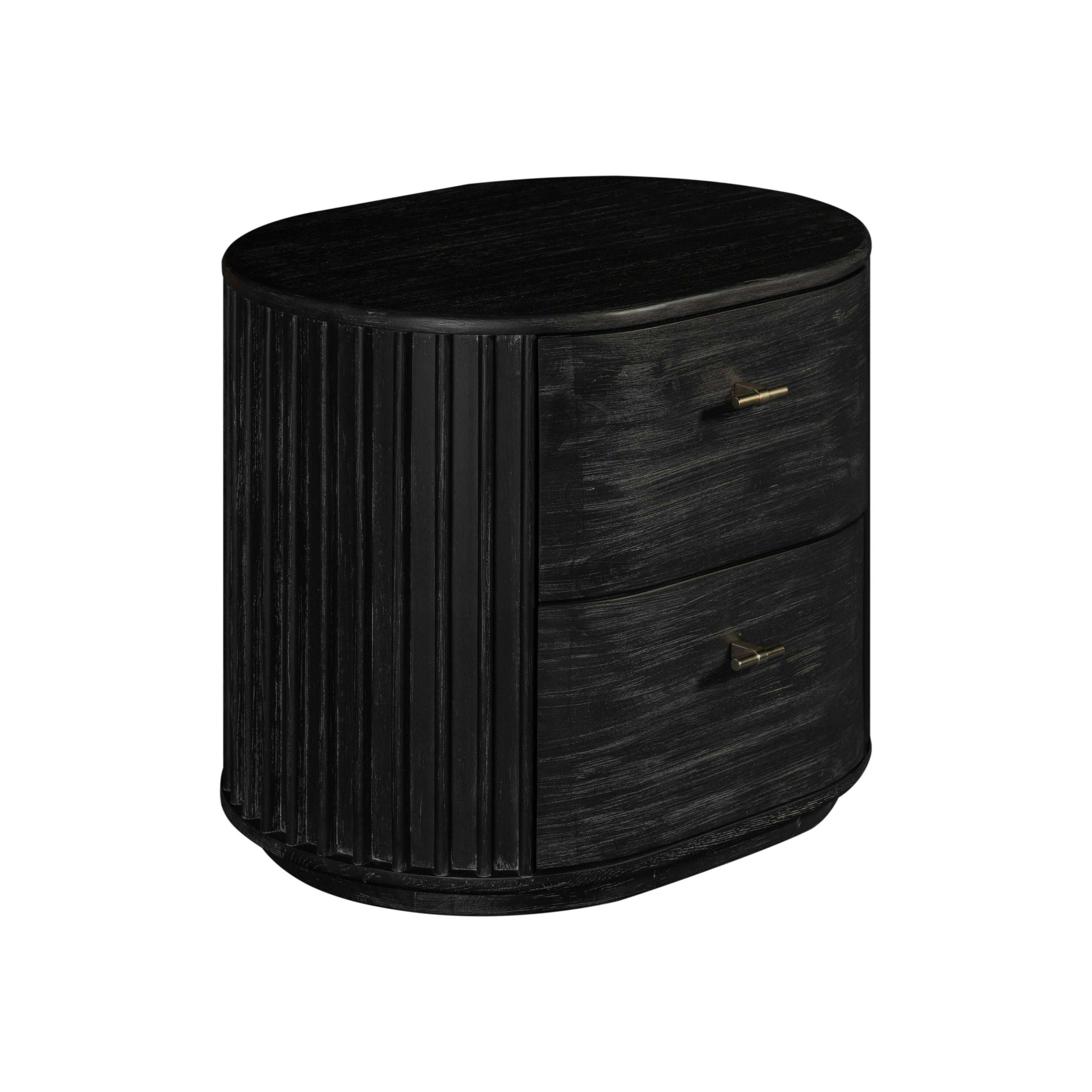 Front. Manhattan Lane - Fely Nightstand, 2 Drawers,  Metal Handles,  Acacia wood - Black, Gold.