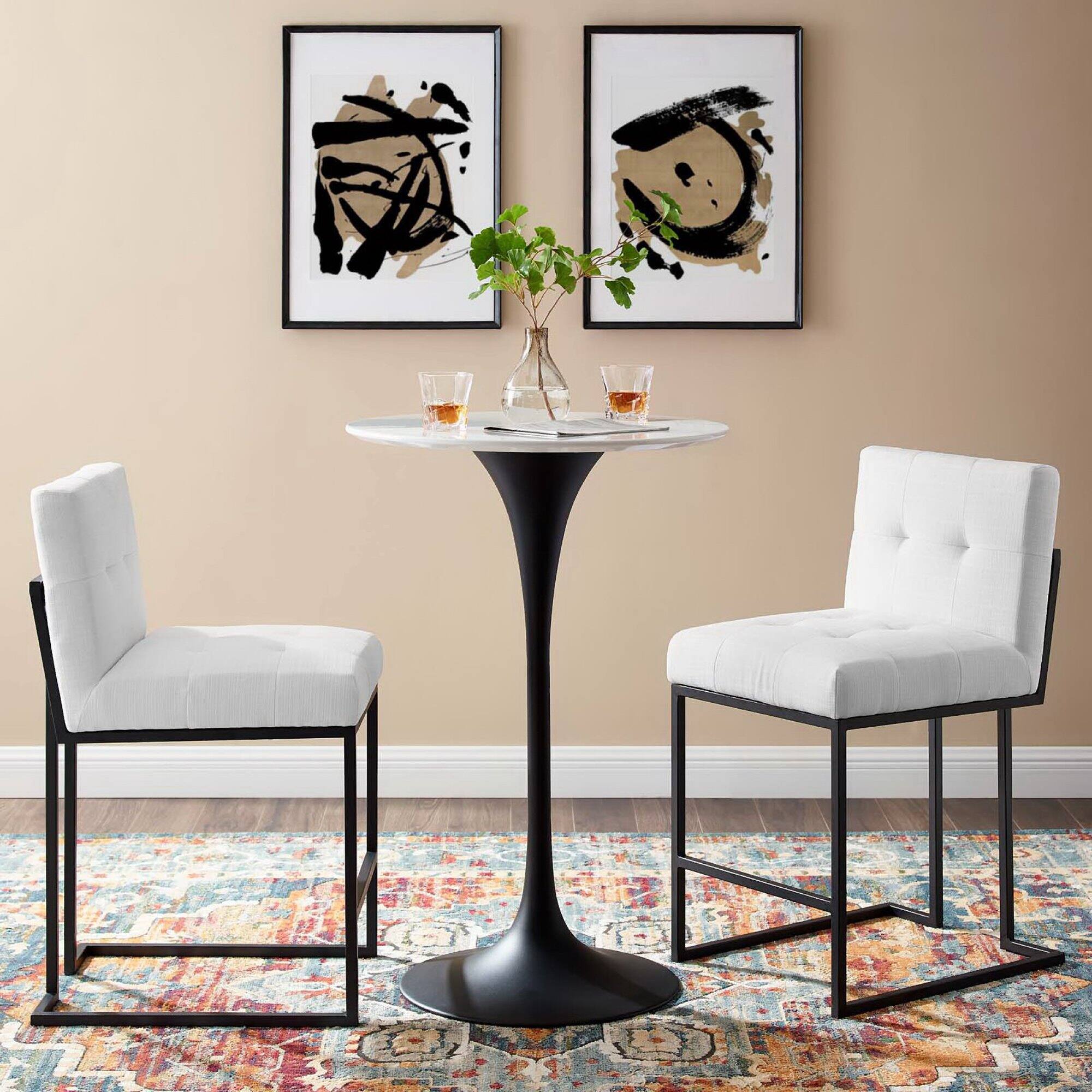 Back. Modway - Privy Black Stainless Steel Upholstered Fabric Counter Stool Set of 2 by Modway - White.