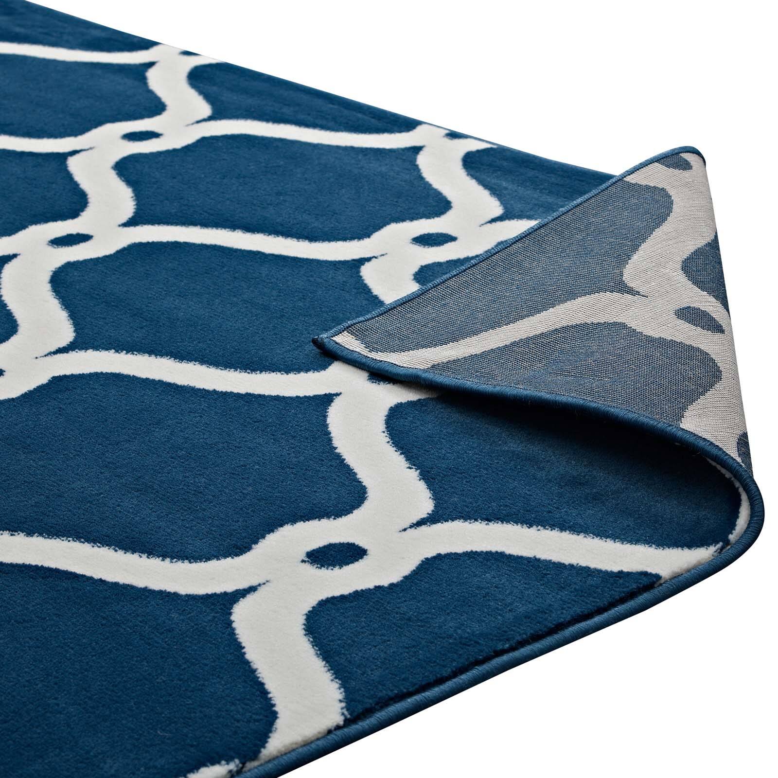 Alt View 3. Modway - Beltara Chain Link Transitional Trellis Area Rug - Moroccan Blue and Ivory.