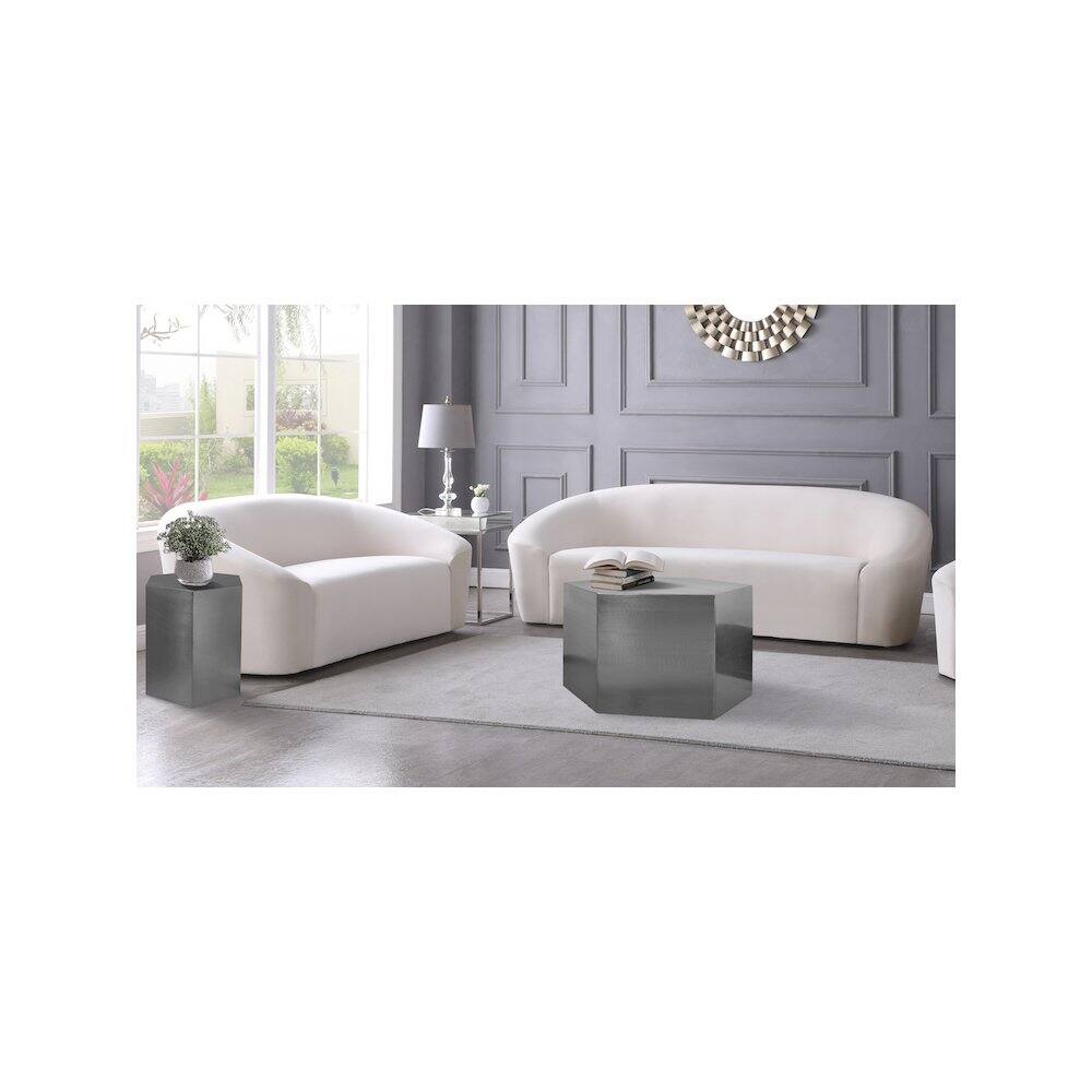 Alt View 1. Meridian Furniture - Hexagon Brushed Chrome Coffee Table - Silver.