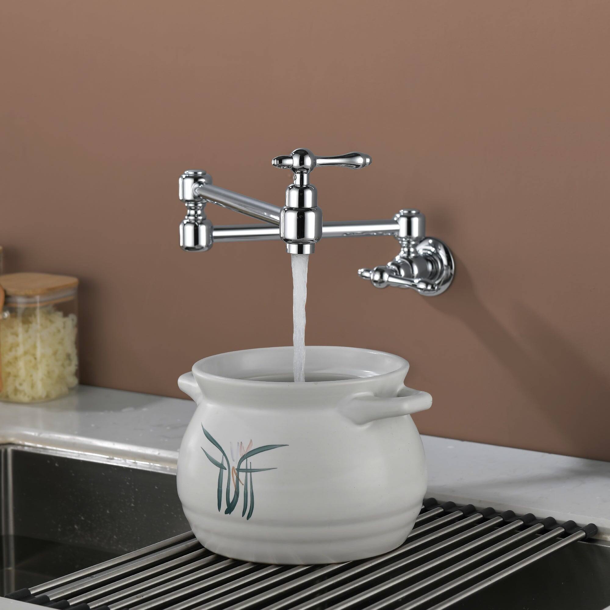 Alt View 9. Boyel Living - Chrome Plated Wall Mounted Double Handle Pot Filler 1.8 GPM with Ceramic Cartridge and Mounting Hardware - Chrome.