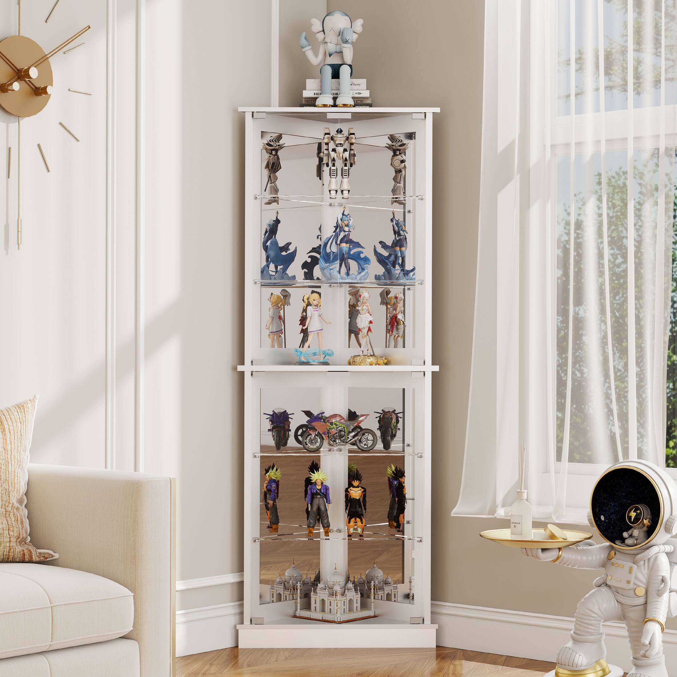 Alt View 8. Skyzoo - Skyzoo Corner Display Cabinet with RGB LED Lights, 6-Tier Curio Cabinet with glass doors for Collectibles - White.