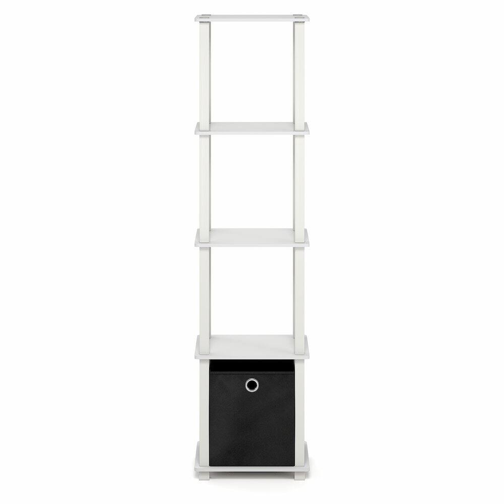 Left. Furinno - TURN-N-TUBE Book Shelf, 5-Tier Square Open Frame Display Shelf, Corner Storage Shelves, Shelving Unit with Storage Bin - White/White/Black.