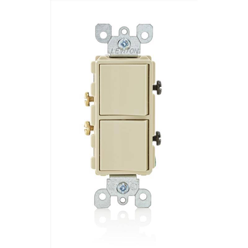 Angle. Leviton - Leviton Decora 15 amps Single Pole Combination AC Quiet Switch Ivory 1 pk - Ivory.