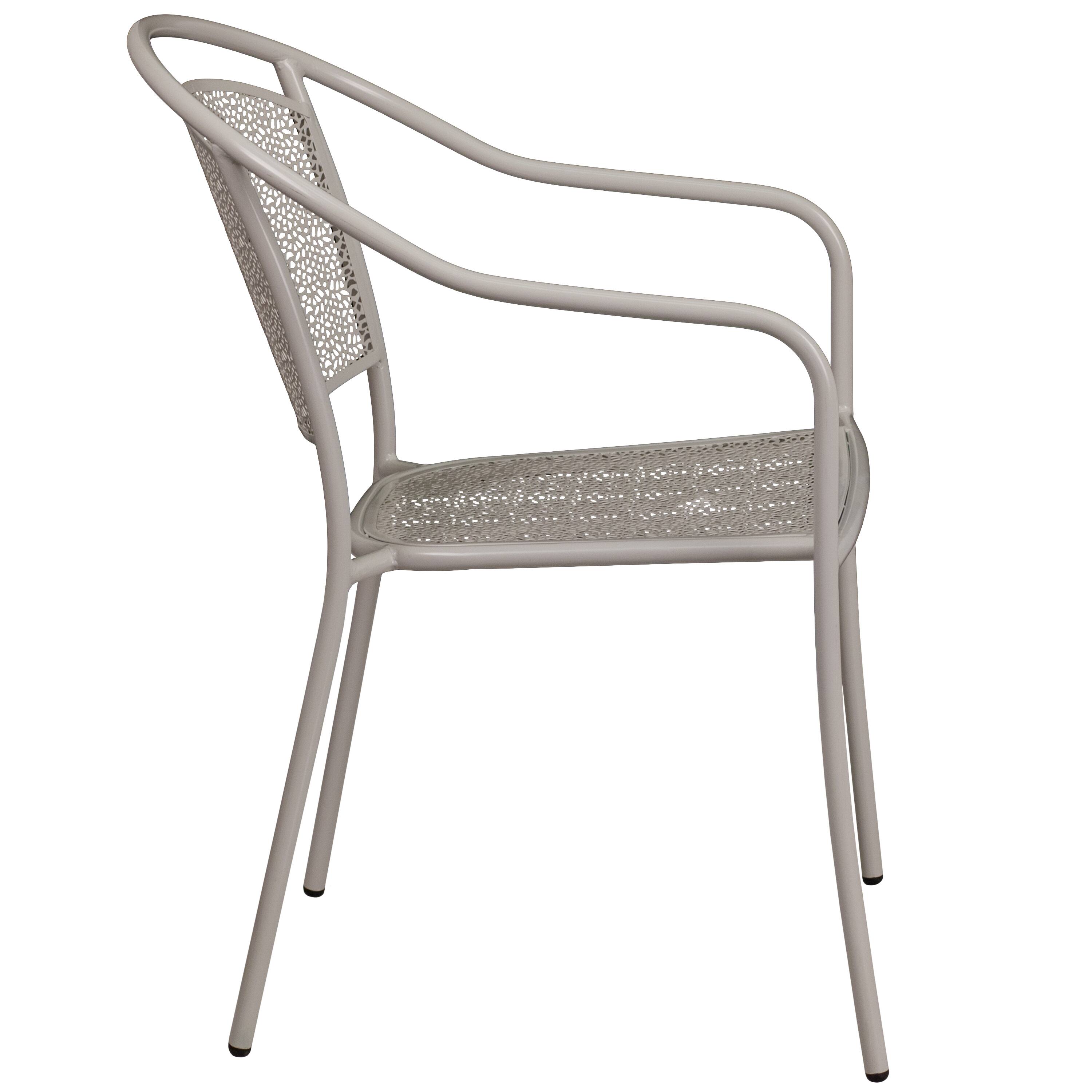 Alt View 4. Emma + Oliver - Commercial Grade Colorful Metal Patio Arm Chair with Round Back - Light Gray.