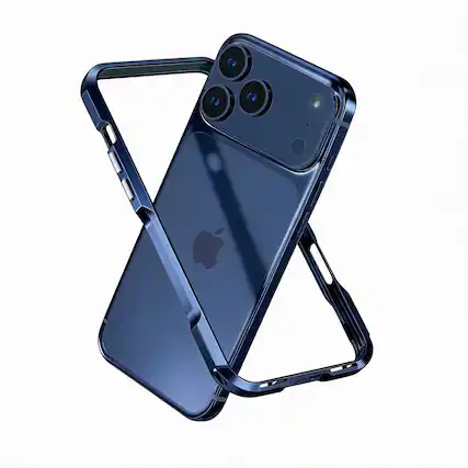 Front. UUCOVER - Metal Bumper Case for Apple iPhone 18 Pro Shockproof Aluminum Alloy Bumper Frame - Darkblue.