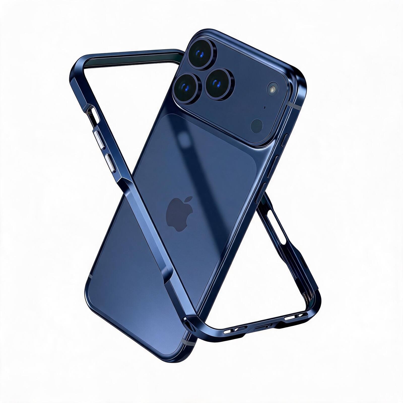 Front. UUCOVER - Metal Bumper Case for Apple iPhone 18 Pro Shockproof Aluminum Alloy Bumper Frame - Darkblue.