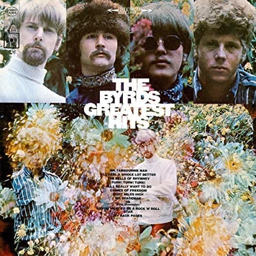 Sure, here is the corrected and grouped text from the image:

---

**STEREO CS 8546**  
**STEREO CPA 77R**

**THE BYRDS GREATEST HITS**

- **TAMBOURINE MAN**
- **TURN! TURN! TURN!**
- **A WHOLE LOT BETTER**
- **THE BELLS OF RMYMNEY**
- **ALL I REALLY WANT TO DO**
- **CHIMES OF FREEDOM**
- **MILES HIGH**
- **SPACEMAN**
- **A REALLY WANT TO DO**
- **CHIMES OF FREEDOM**
- **MILES HIGH**
- **SPACEMAN**
- **A ROCK N ROLL STAR**
- **BACK PAGES**

---

This text is organized as it appears on the album cover.