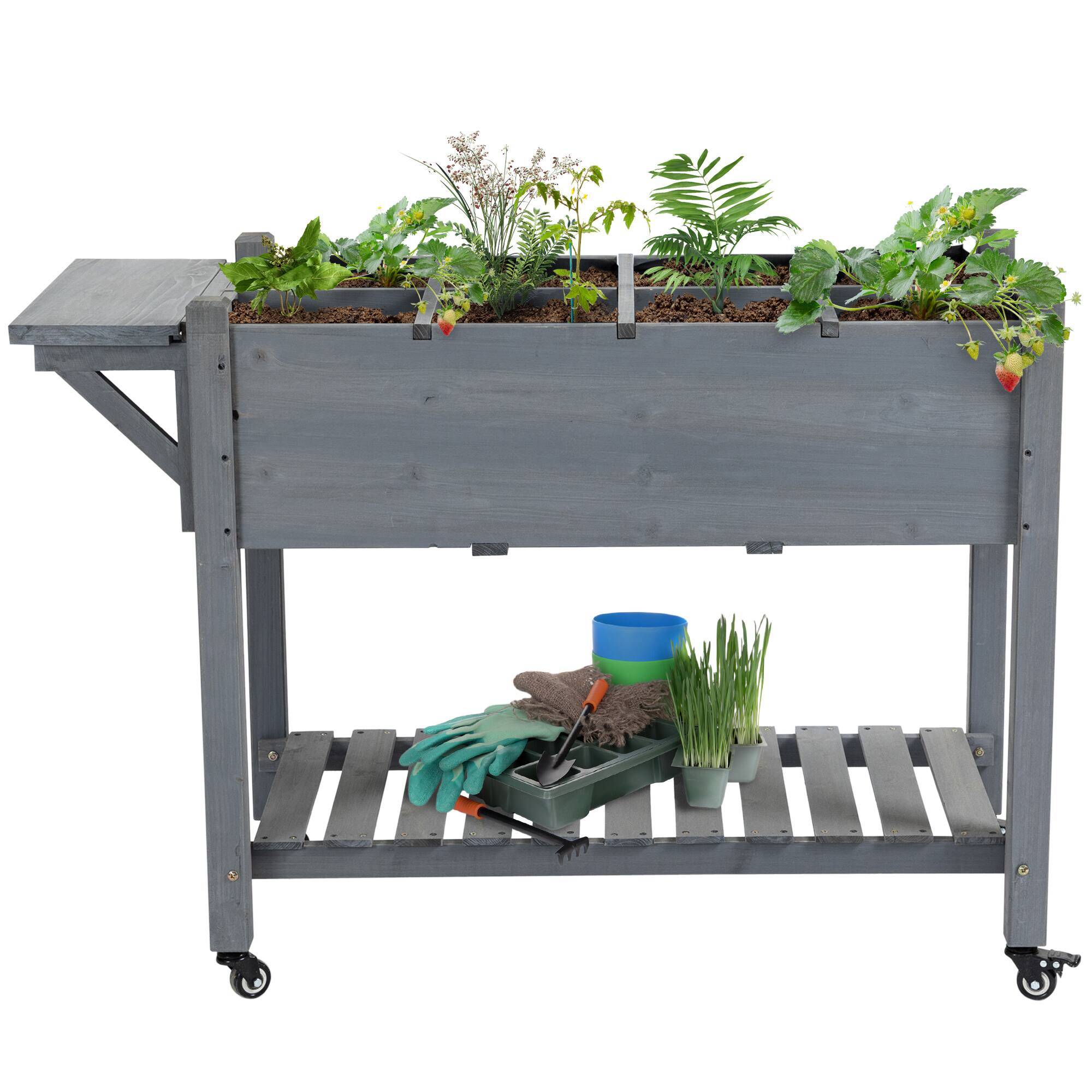 Front. Outsunny - Raised Garden Bed Planter Box w/ 8 Grow Grids - Gray.