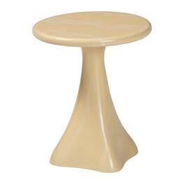 bali & pari - Aponi Marbled Resin End Table - Sculptural Side Table with Round Top and Pedestal Base - Cream