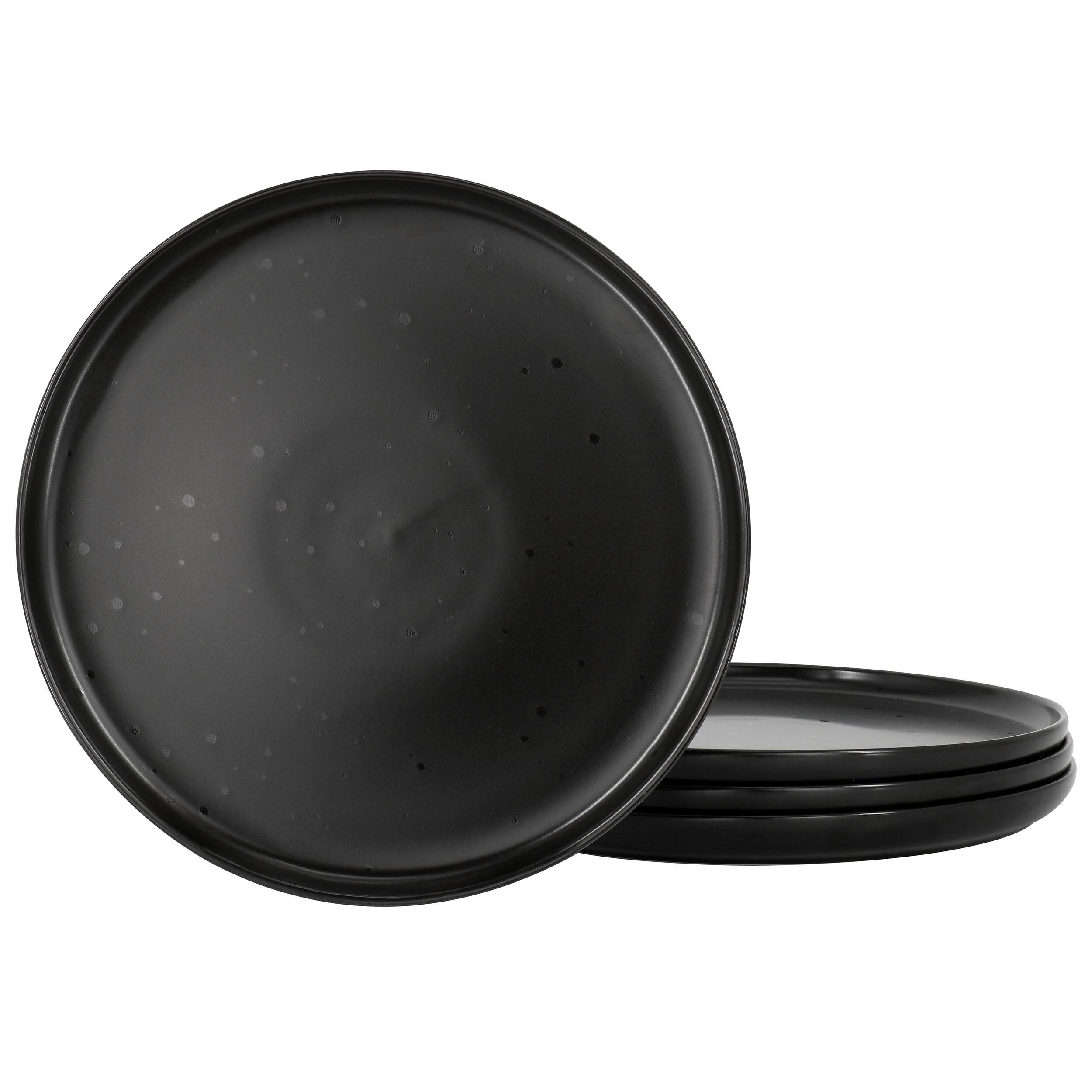 Front. Gibson - Our Table Landon 4 Piece 8.4 Inch Round Stoneware Salad Plate Set in Pepper - Black.