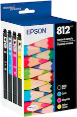 Designed Excellence Epson 812 Standard-capacity POSH Capacit standard Approved Push Poynt Push Approved 812 812 812 812 Black Cyan Magenta Yellow BK Jaune C M Y DURAB Brite Ultra INK Black Noir Cyan Magenta Yellow Jaune