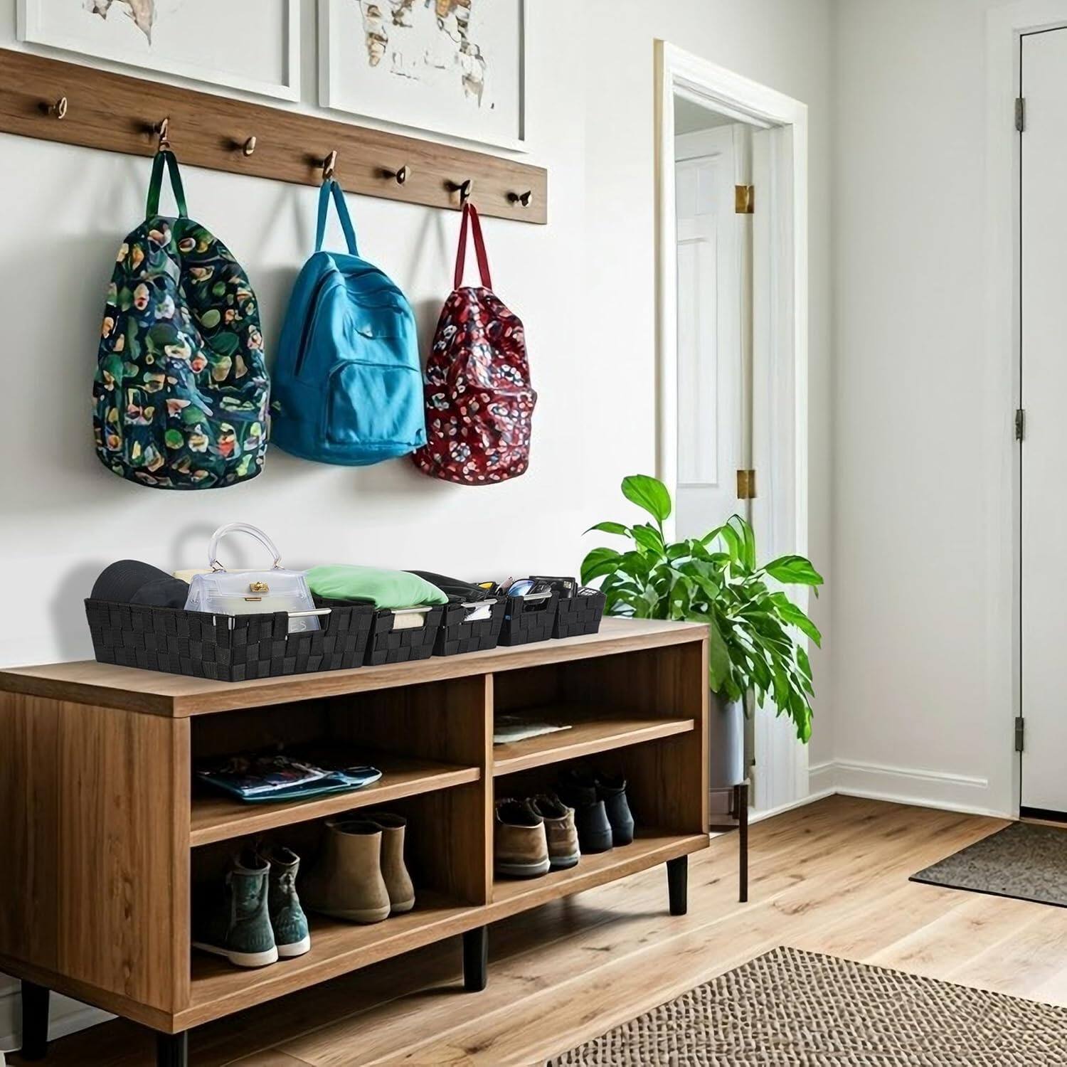 Alt View 5. Sorbus - Sorbus Set of 9 Woven Storage Baskets – Mesh Hand-Woven Baskets for Organizing, Fabric Storage Bins for Linen Closet - Black.