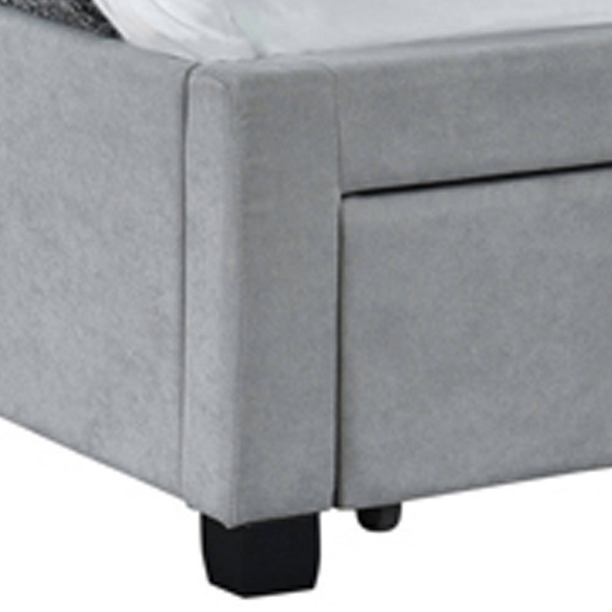 Angle. Manhattan Lane - Fabric Upholstered Wooden Full Size Bed with Bottom Drawers - Gray.