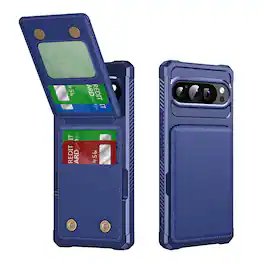 Dteck - For Google Pixel 11 Pro/11 Magnetic Closure Credit Card Holder Slots Stand Function Rugged Wallet Case - Darkblue
