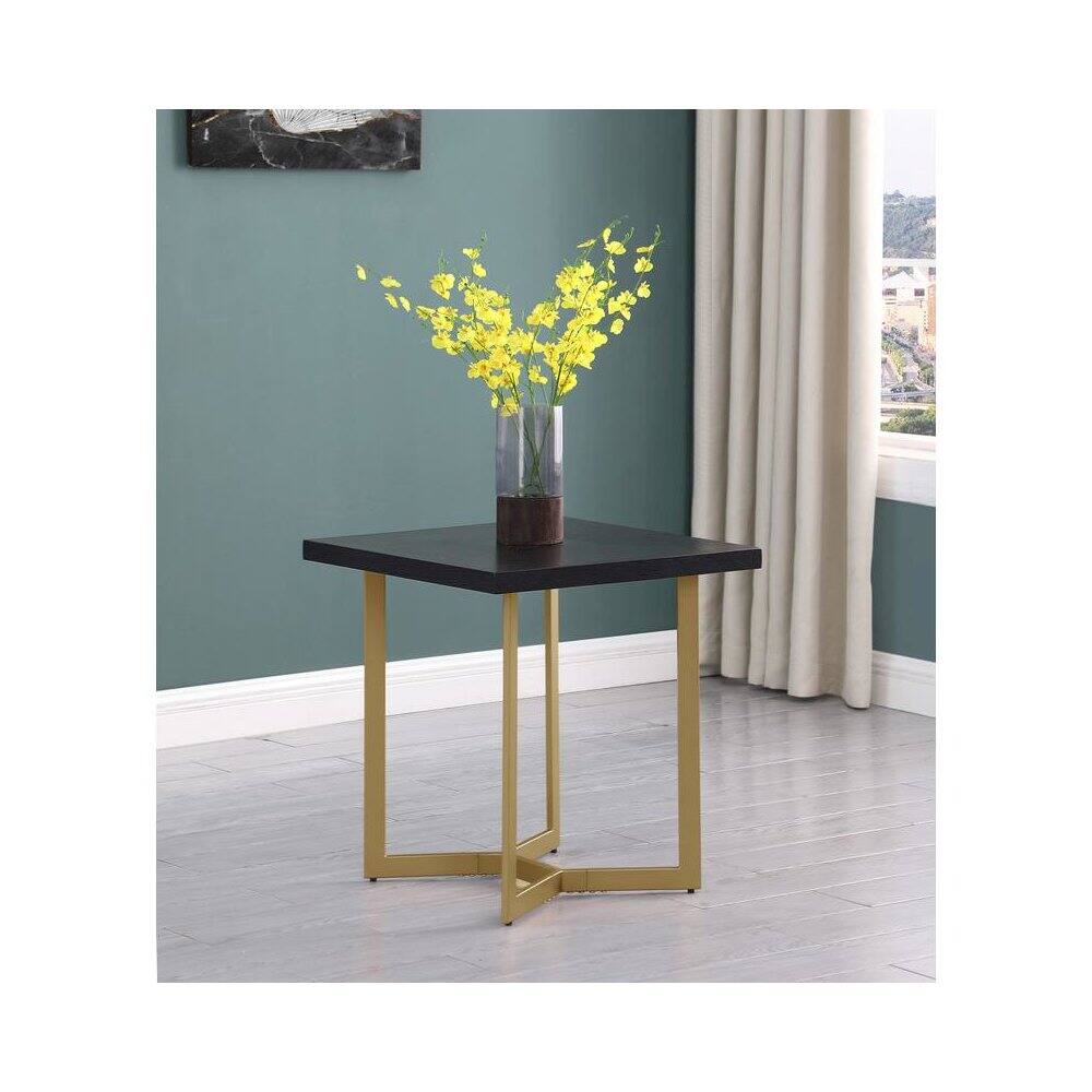 Angle. Best Quality Furniture - Black wood top end table w/ gold color iron legs - Black.