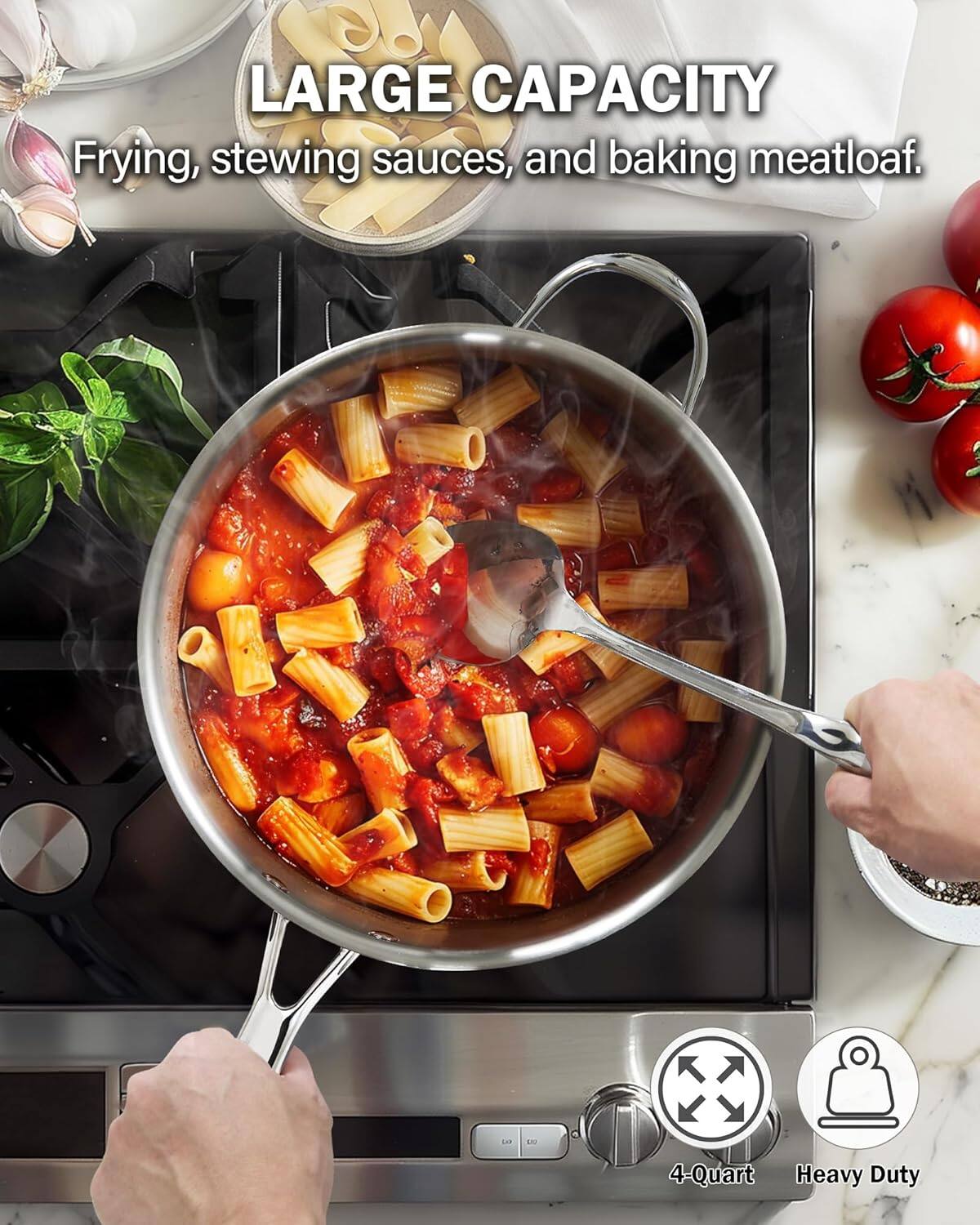 LARGE CAPACITY  
Frying, stewing sauces, and baking meatloaf.  
3  
RACE  
4-Quart Heavy Duty