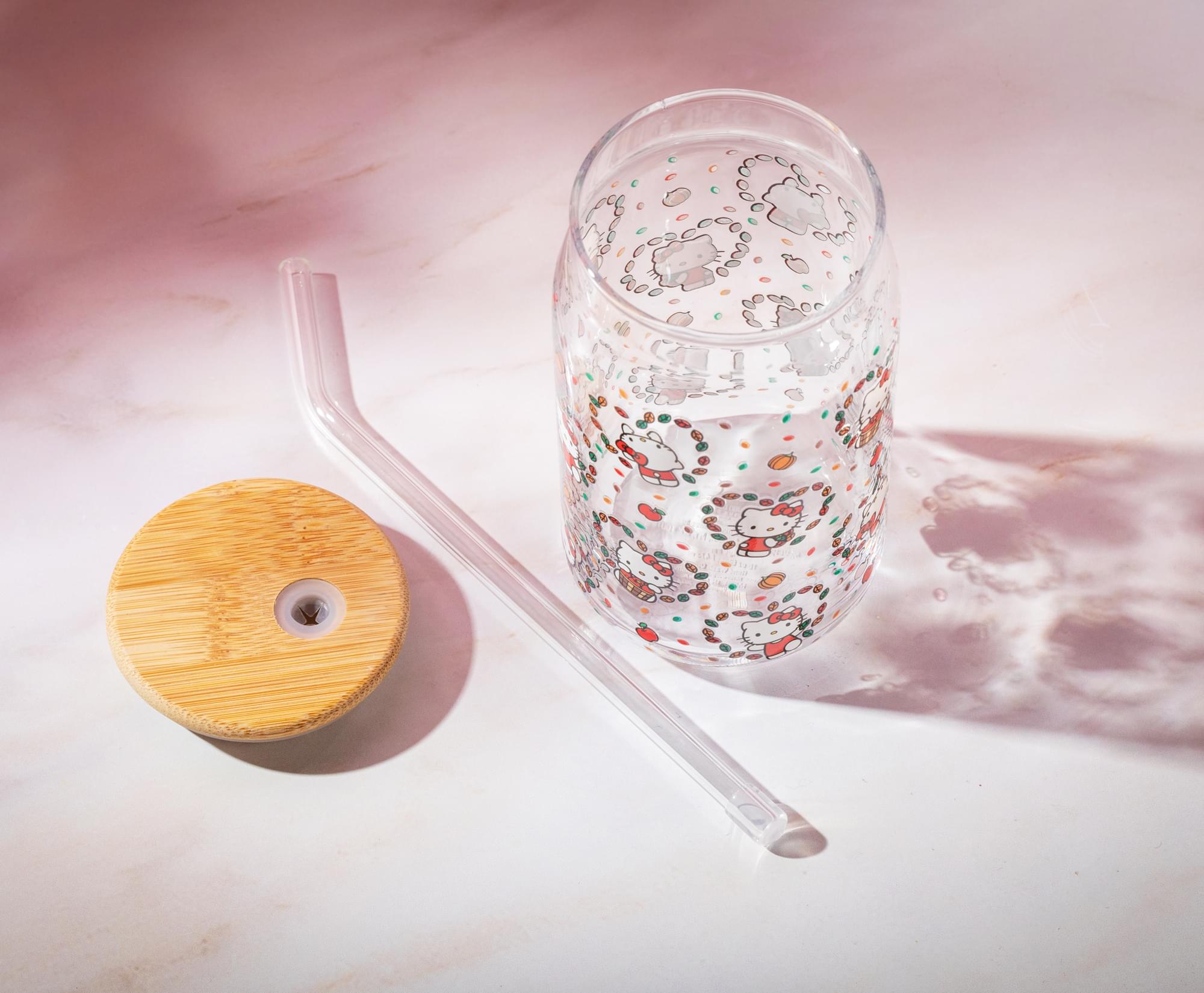 Alt View 3. Hello Kitty - Sanrio Hello Kitty Fall Leaves 16-Ounce Glass Tumbler With Bamboo Lid and Straw - White.