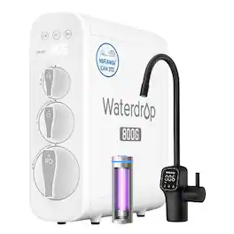 Waterdrop - G3P800 Tankless Under-Sink RO System, 800 GPD Membrane, UV Sterilizer, Black Smart LED Faucet - White