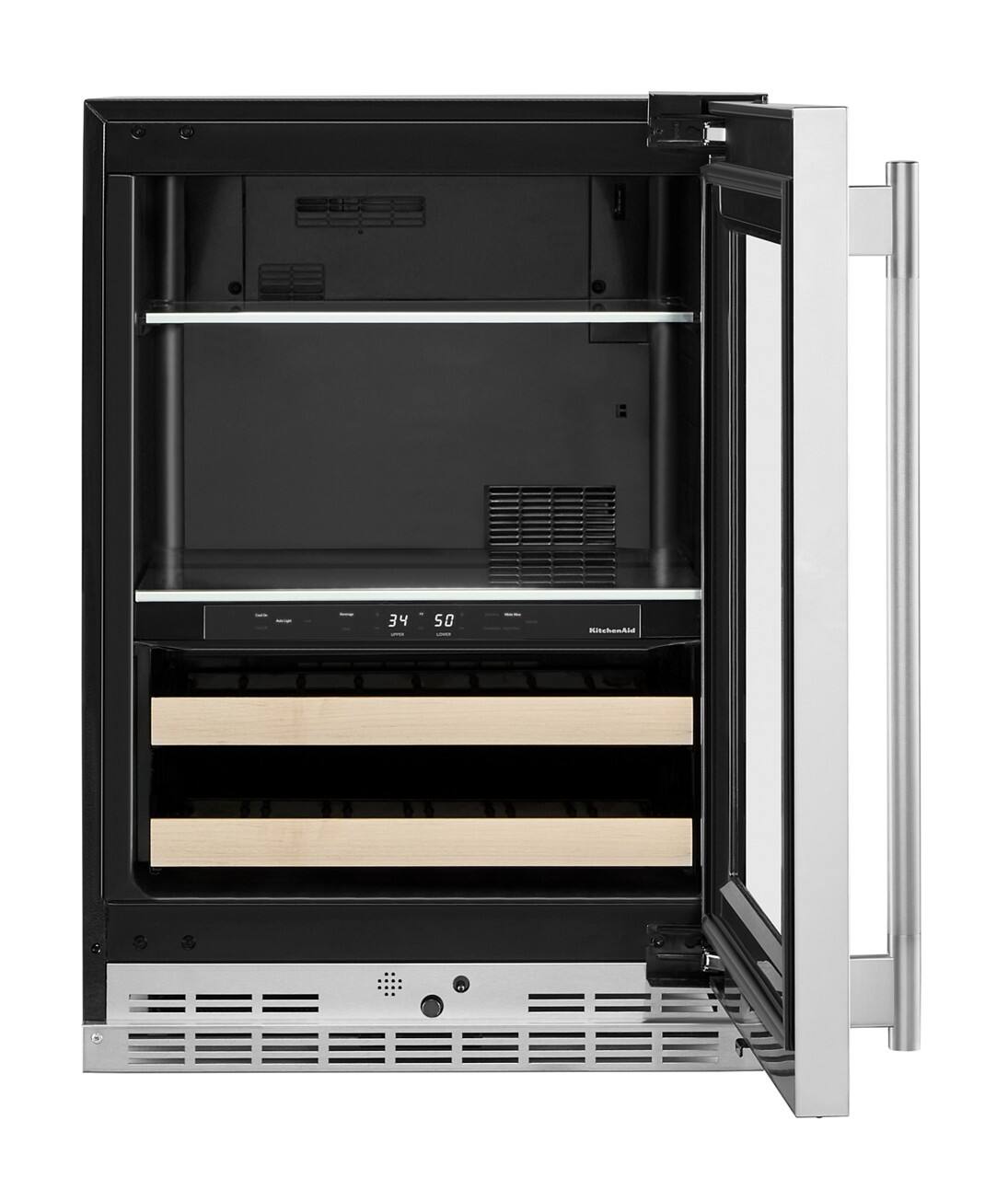 Alt View 1. KitchenAid - 24" Beverage Center with Glass Door and Wood-Front Racks - PrintShield Stainless Finish.