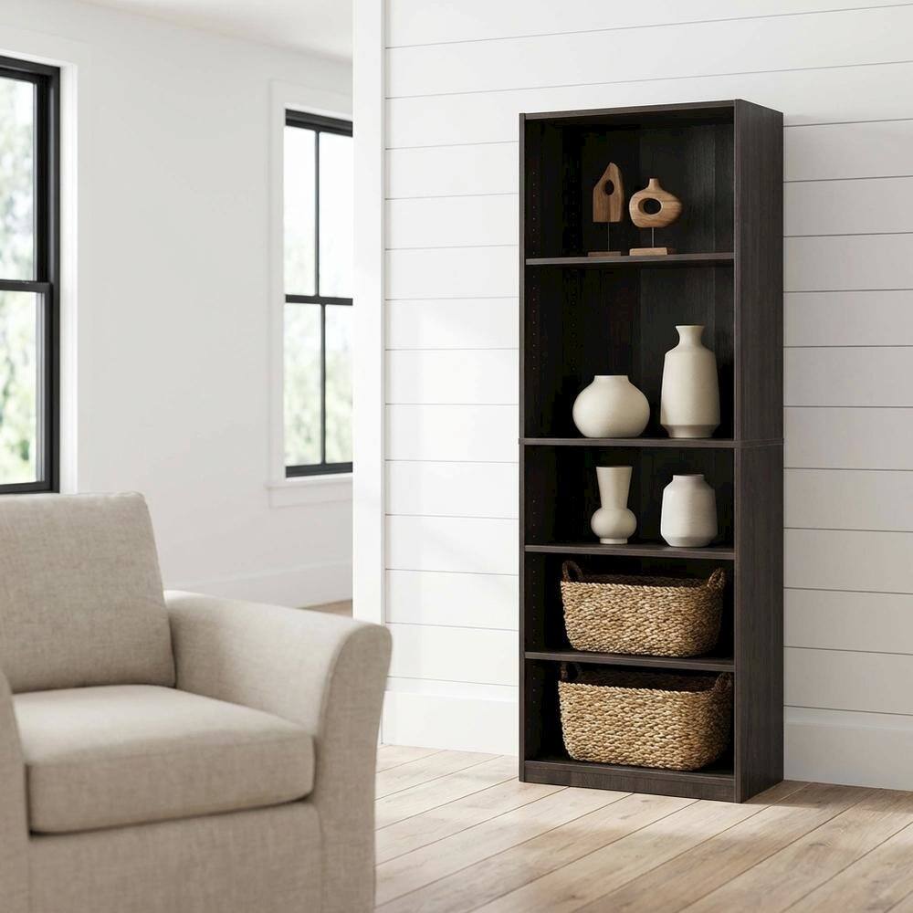 Angle. FurniFact - Espresso 5-Shelf Bookcase with Spacious Storage and Modern Design - Espresso.