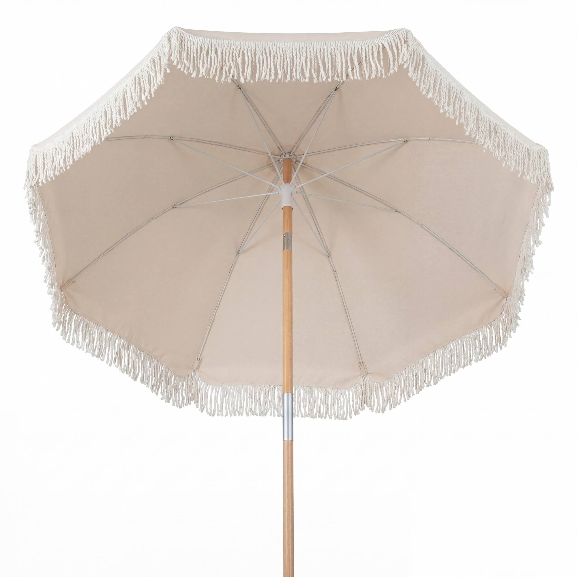 Front. Costway - Costway 6 FT Patio Umbrella with Fringe, Push Button Tilt, 8 Sturdy Ribs, Wood Pole - White.