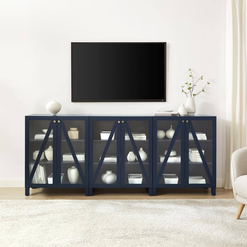 Alt View 9. Crosley Furniture - Cassai 3-Piece Media Sideboard Cabinet Set - 3 Storage Pantries - Navy.