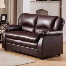 Kings Brand Furniture - Abanda Leather Loveseat, Brown - Brown