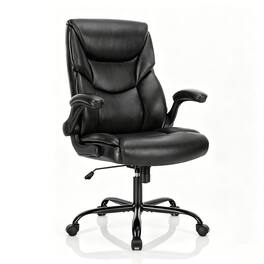 Sweet - High Back Ergonomic Executive Office Chair with Lumbar Support Flip-Up Armrests, PU Leather Desk Chair - Black