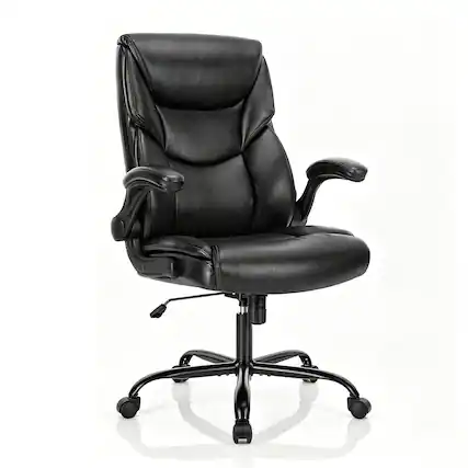 Front. Sweet - High Back Ergonomic Executive Office Chair with Lumbar Support Flip-Up Armrests, PU Leather Desk Chair, Black - Black.