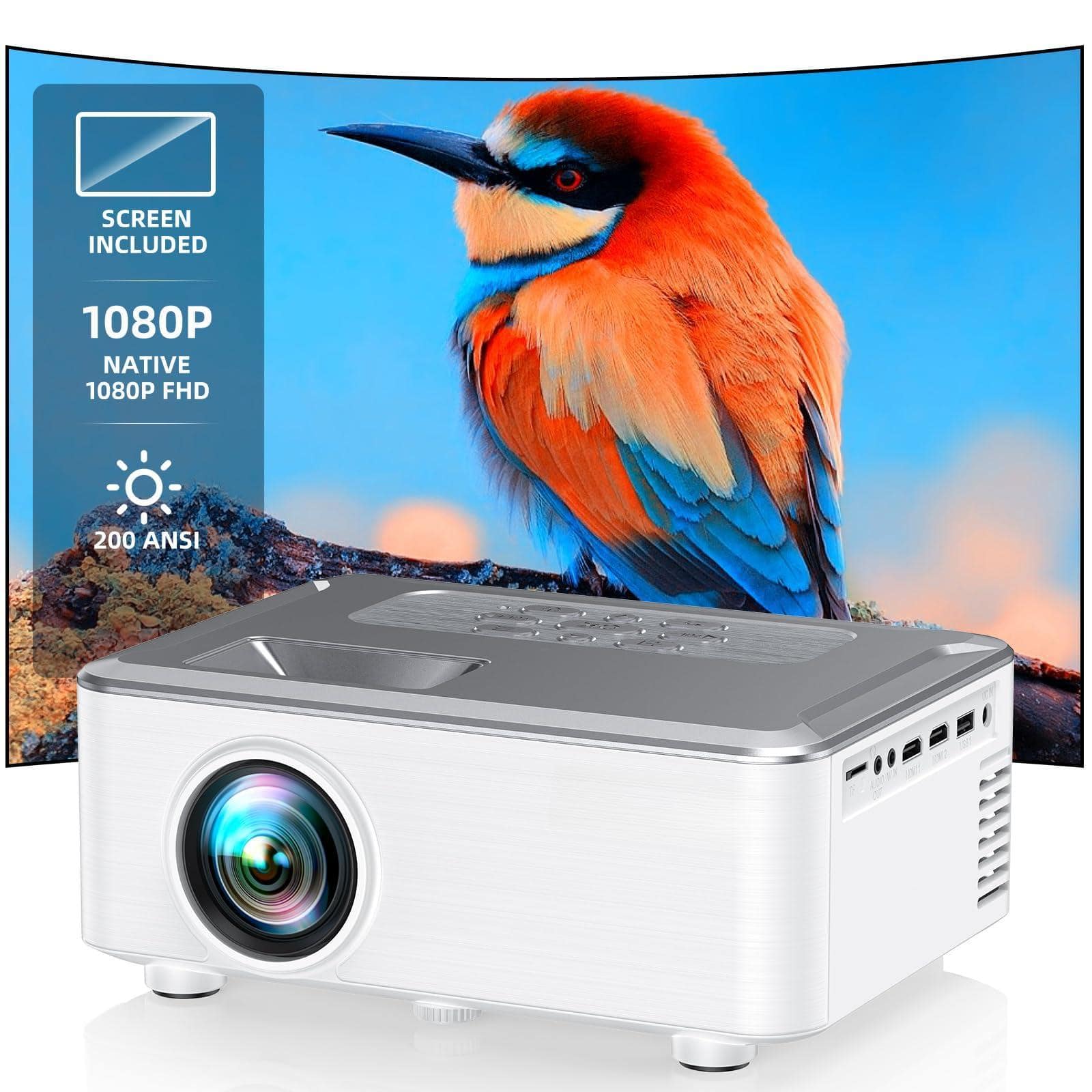 The Best Inks - Projector With Wifi And Outdoor 100" Screen 200 Ansi 1080p Hd Movie Built-in 15w Compatible Smartphone Tv Stick Usb - Default