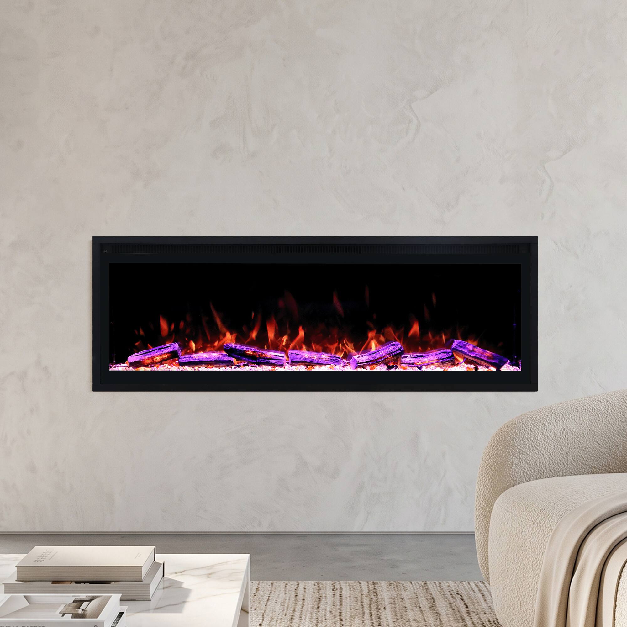 Front. Ihomeadore - 50" Smart Electric Fireplace,1500W Wall Mounted Recessed Insert with 13 Flame Colors Voice Remote Control and Timer - Black.